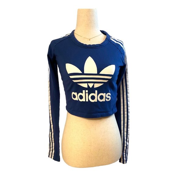 Adidas Women's Original Paris Crop Tee Size Small Long-Sleeve in Oxford Blue - Picture 3 of 9